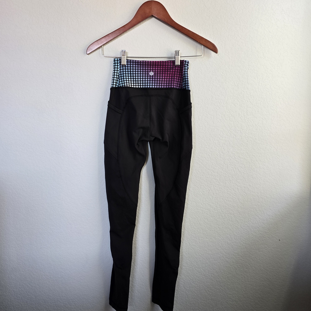 Lululemon High Rise Leggings Black Cosmic White Dot Multi Size 2 Luxtreme